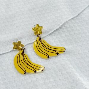 Banana Dangle Earrings, Yellow Banana Bunch Earrings, Banana Earrings